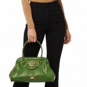 IMAN Vegan Crock Cracked Green Shoulder Bag
